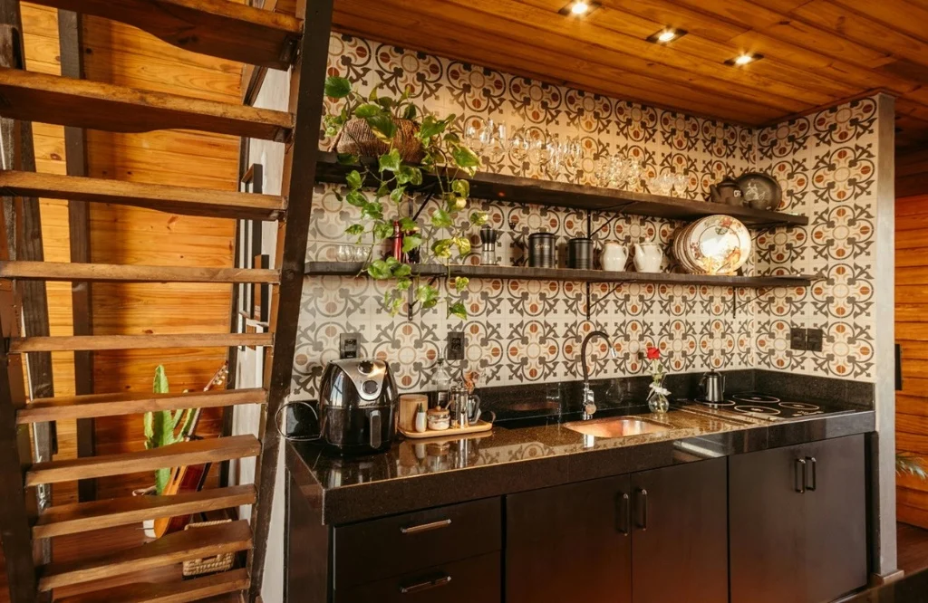 Cozy kitchen with wooden counter and sink, perfect for cooking up delicious meals at home.