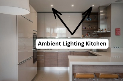 A stylish kitchen illuminated by ambient lighting creates a cozy and welcoming environment for cooking and dining.