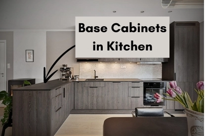 A spacious kitchen showcasing a central table and chairs, with base cabinets enhancing the room's practicality and style.