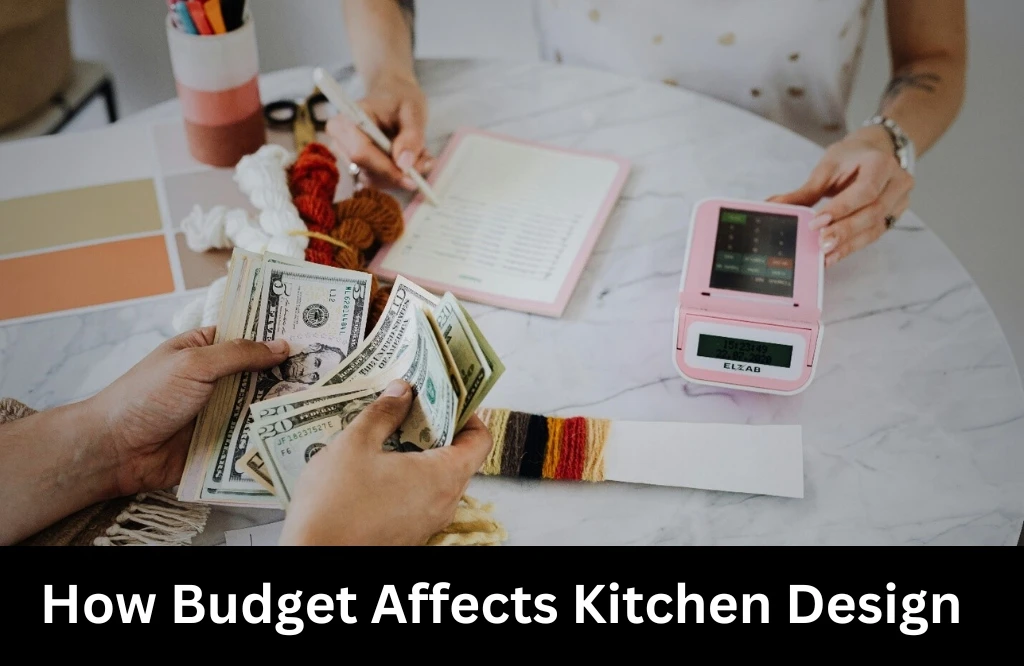 A visual representation illustrating the impact of budget limitation on various kitchen design elements and choices.