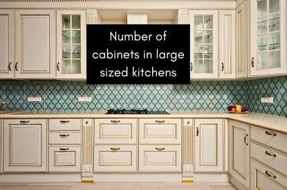 A spacious kitchen featuring numerous cabinets, highlighting the concept of cabinet quantity in large kitchens.