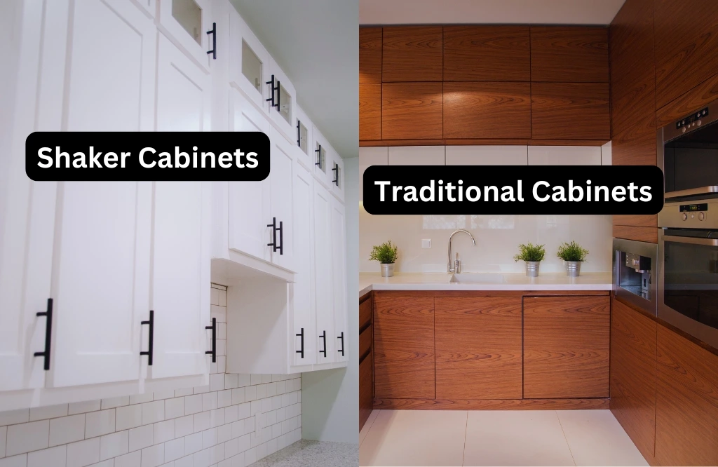 Comparison of shaker cabinets and traditional cabinets showcasing design differences and style preferences in kitchen decor.