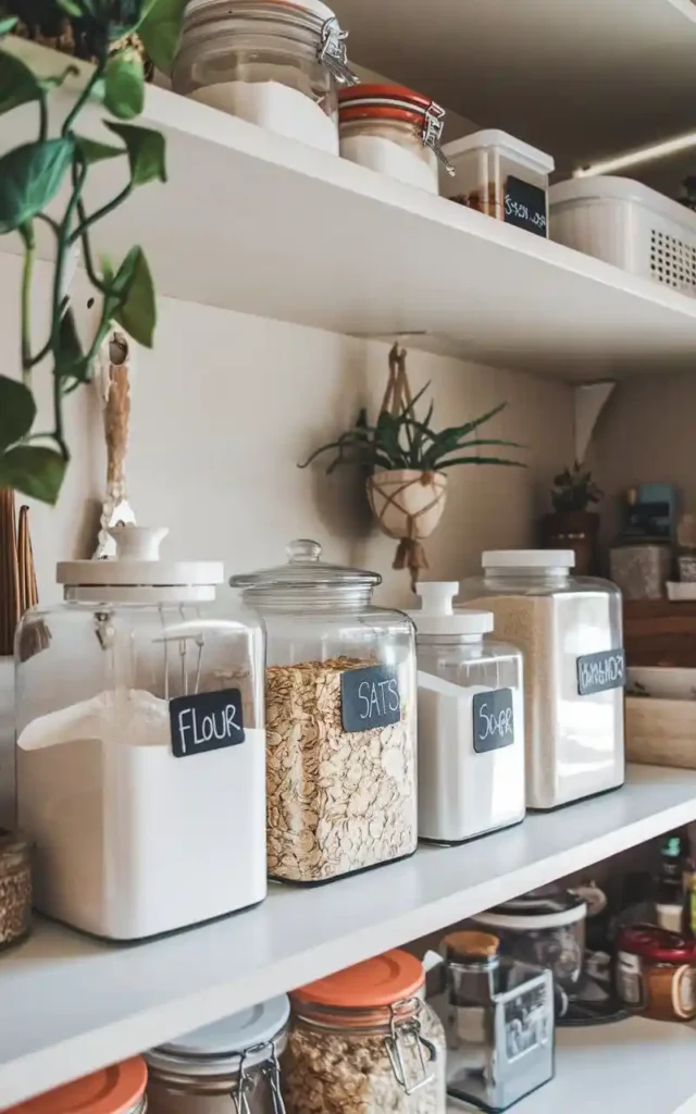 Airtight containers in a pantry for long-term food storage