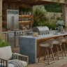 Outdoor kitchen with stylish design and modern appliances.