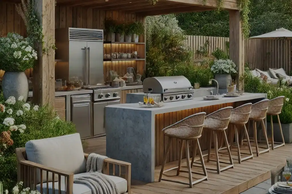 Outdoor kitchen with stylish design and modern appliances.