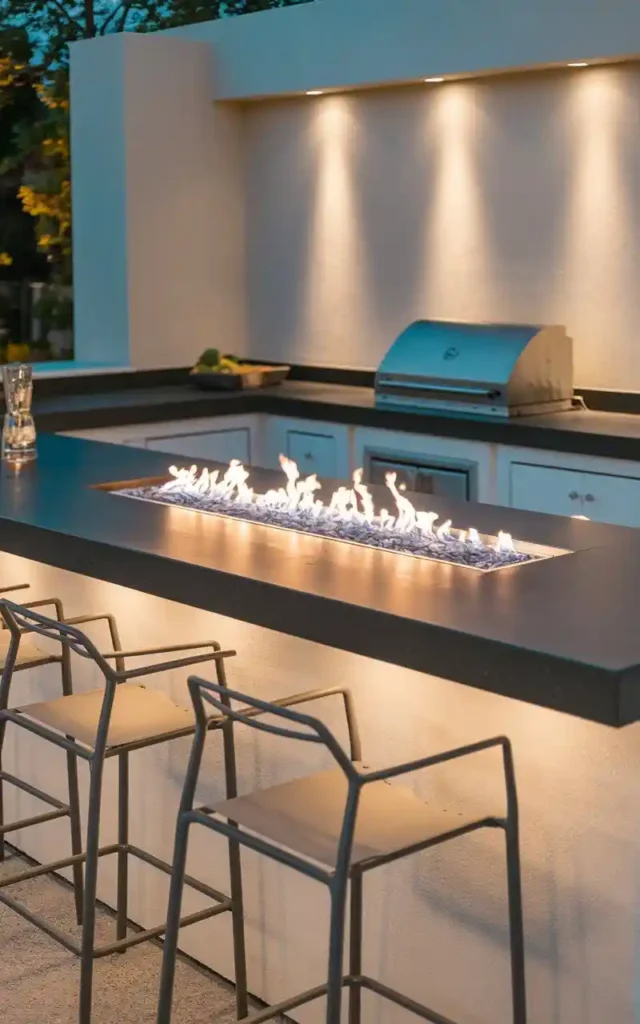 island bar featuring a built-in fire pit for outdoor gatherings