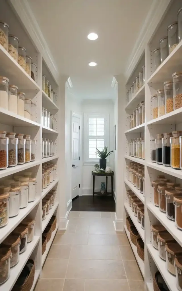 Bright lighting in a pantry to enhance visibility and organization.