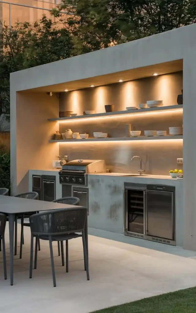 minimalist modular outdoor kitchen with concrete finish and modern design