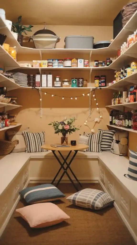 elegant corner seating L-shaped pantry design idea