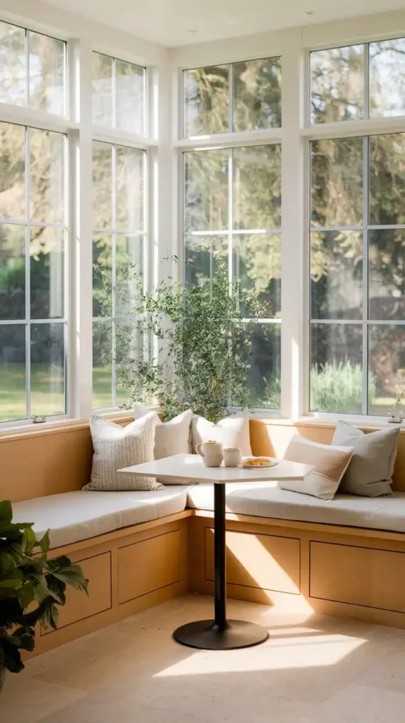 Cozy breakfast nook with natural light and built-in seating