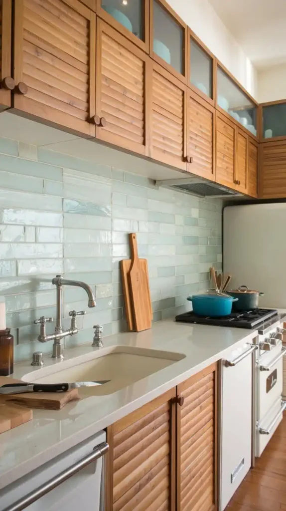 Eco-friendly kitchen with natural wood cabinets and sustainable materials