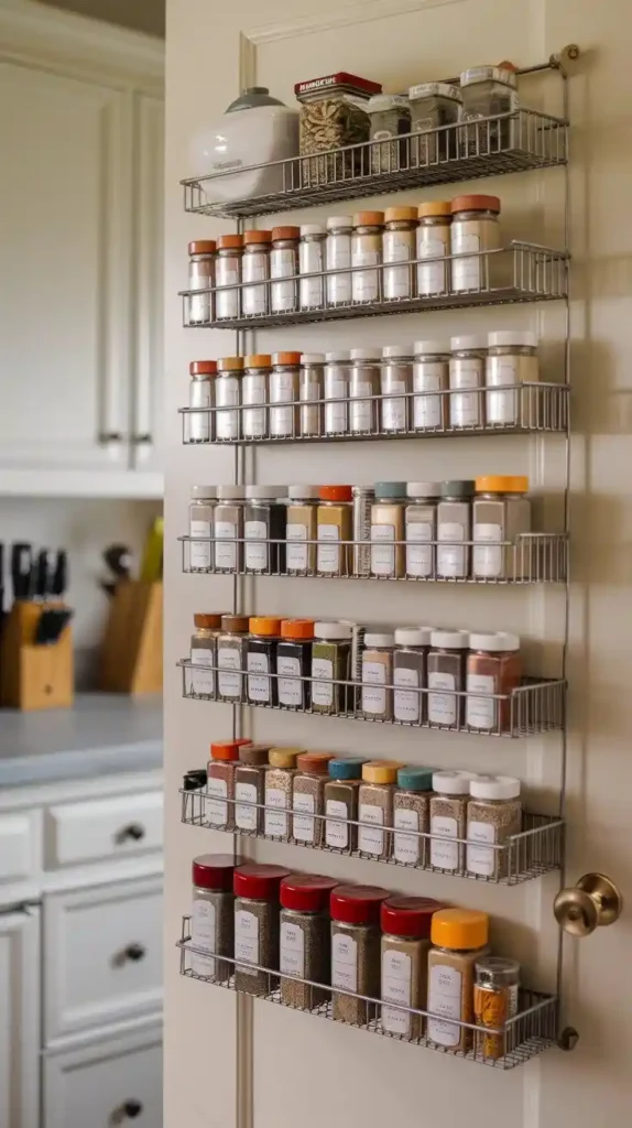 Over-the-door spice rack for organized kitchen storage