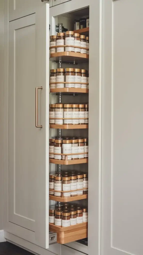 Pull-out cabinet spice rack for a modern kitchen