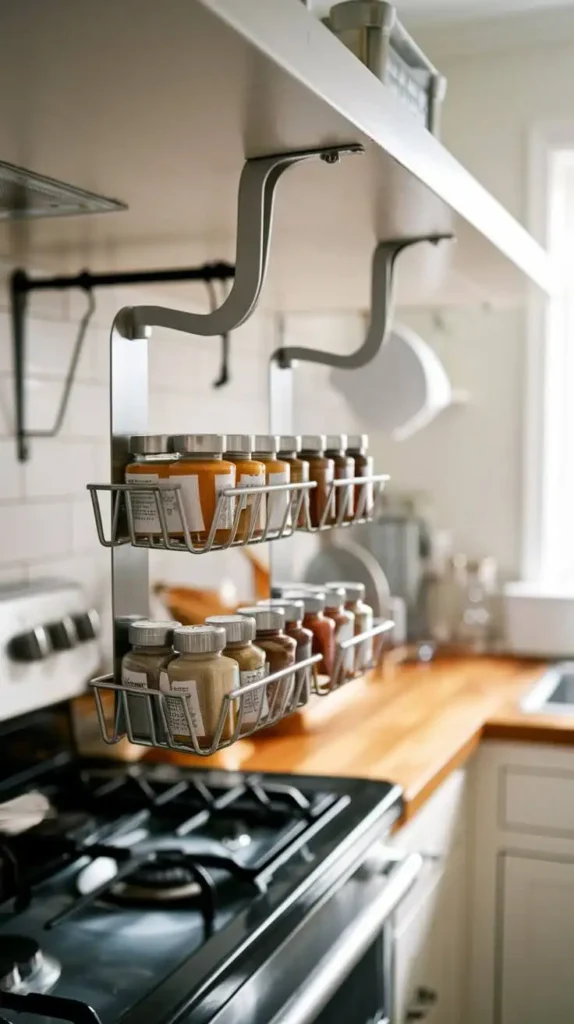 Under-shelf spice rack for a space-saving kitchen solution