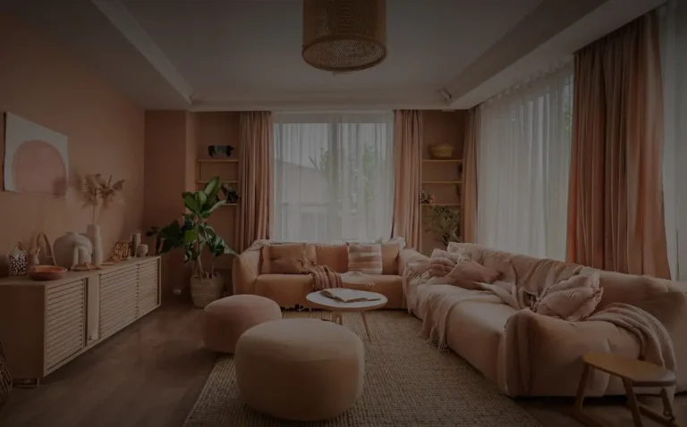 Cozy living room designed with mocha mousse color theme, featuring soft textiles, natural light, and modern furniture